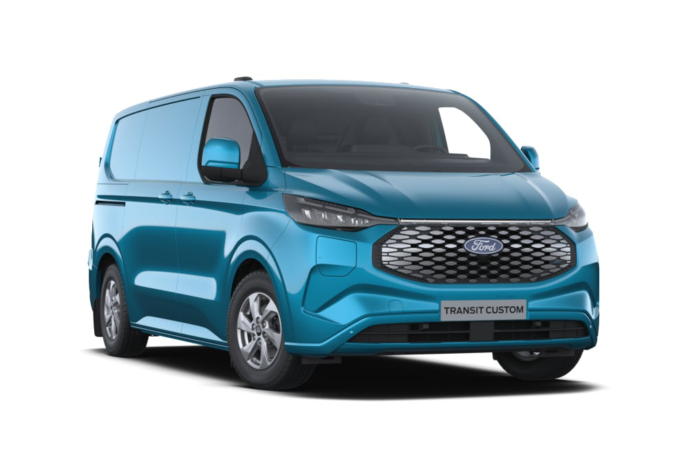 Vue frontale du nouveau E-Transit Custom.
